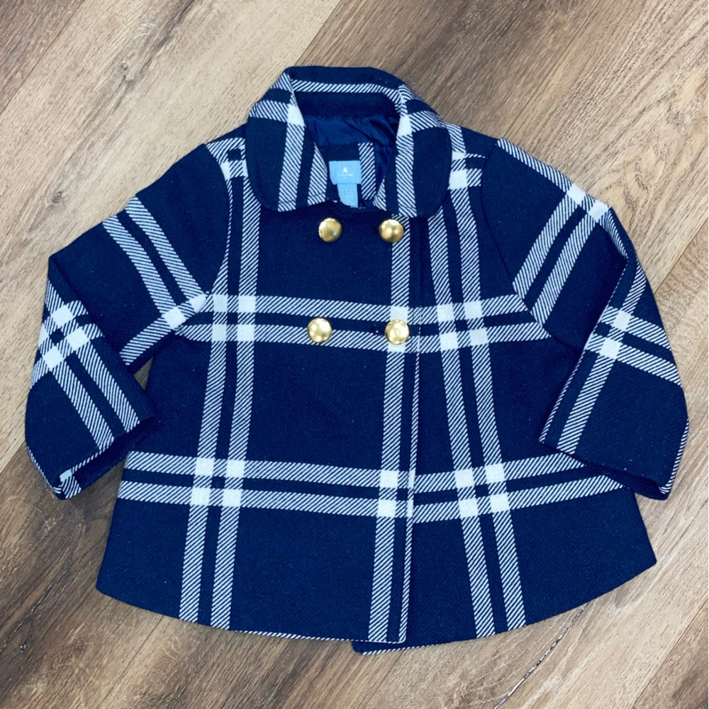 Gap Plaid Pea Coat Jacket Wool Warm Winter 3T
